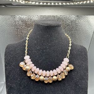 Talbots gold & pink chunky beaded layered necklace